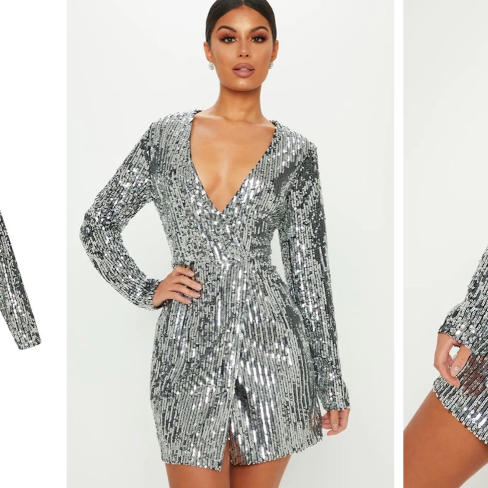PLT Silver Plunge Dress